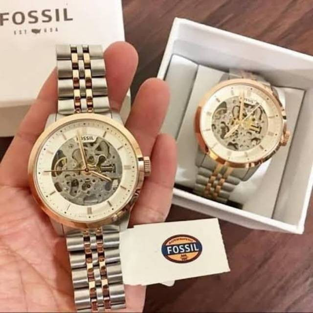 Fossil Townsman Automatic Skeleton White Dial Two Tone Steel Strap Watch for Men - ME3075 Watches Fossil   