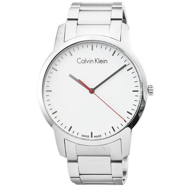 Calvin Klein City Quartz White Dial Silver Steel Strap Watch for Men - K2G2G1Z6 Watches Calvin Klein   