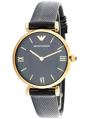 Emporio Armani Gianni T Bar Black Mother of Pearl Dial Black Leather Strap Watch For Women - AR11060 Watches Emporio Armani   