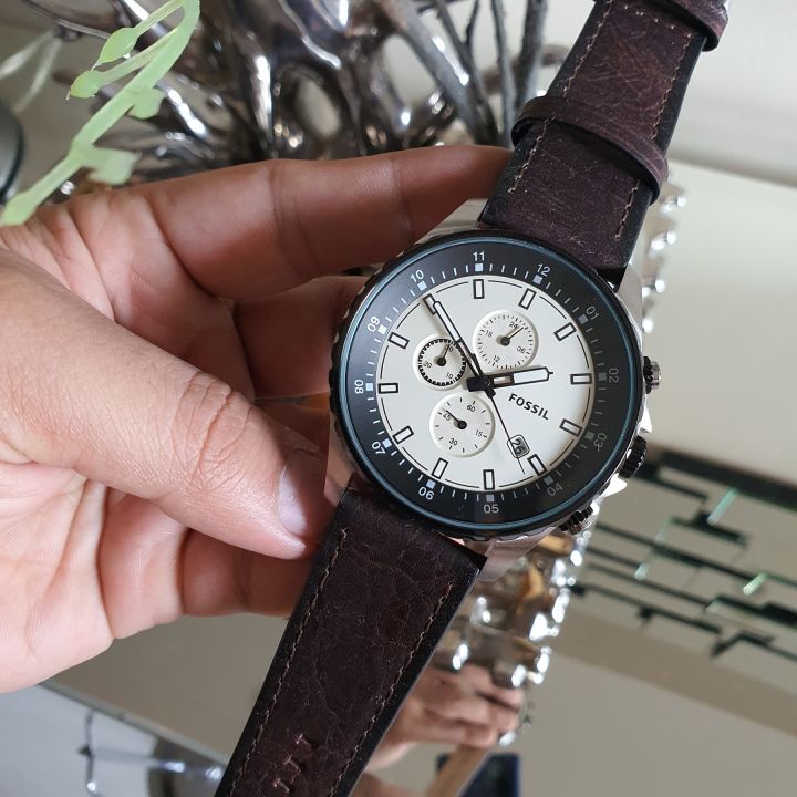 Fossil Dillinger Chronograph Cream Dial Brown Leather Strap Watch for Men - FS5674 Watches Fossil   