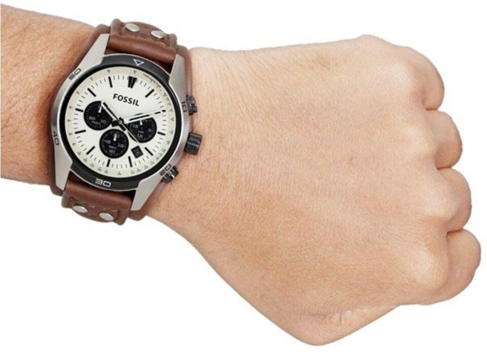 Fossil Coachman Chronograph White Dial Brown Leather Strap Watch for Men - CH2890 Watches Fossil   