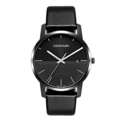 Calvin Klein City Quartz Black Dial Black Leather Strap Watch for Men - K2G2G4C1 Watches Calvin Klein   