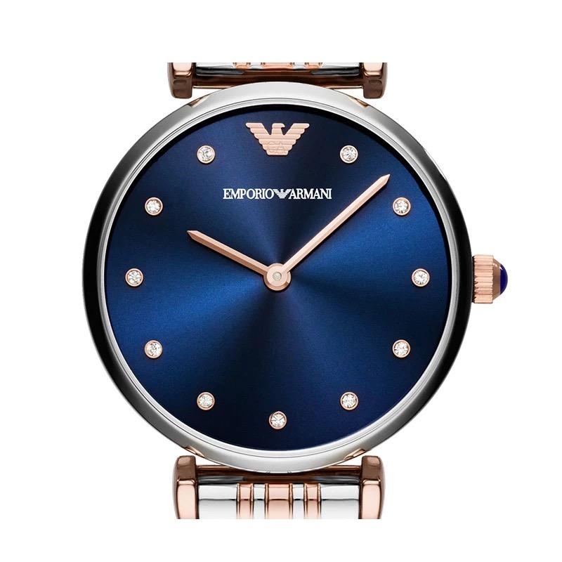 Emporio Armani Gianni T Bar Crystal Blue Dial Two Tone Stainless Steel Watch For Women - AR11092 Watches Emporio Armani   