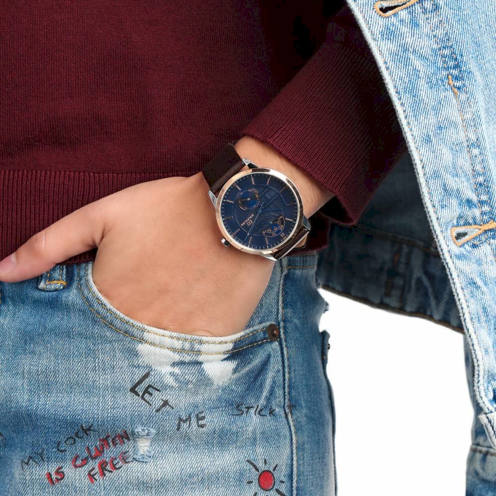 Tommy Hilfiger Hunter Blue Dial Brown Leather Strap Watch for Men - 1791605 Watches Tommy Hilfiger   