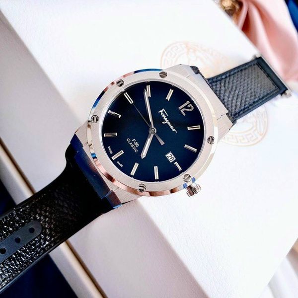 Salvatore Ferragamo F-80 Classic Black Dial Black Leather Strap Watch for Men - SFDT00619 Watches Salvatore Ferragamo   