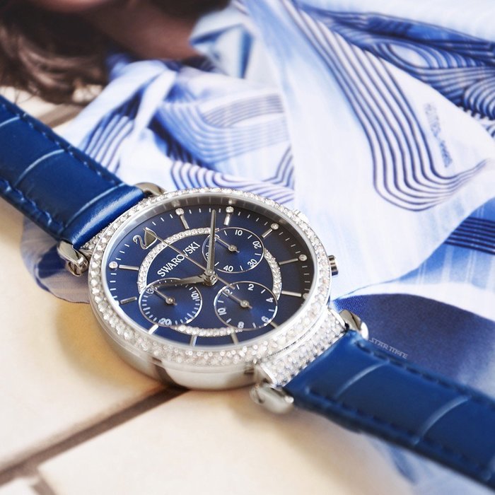 Swarovski Passage Chrono Crystal Blue Dial Blue Leather Strap Watch for Women - 5580342 Watches Swarovski   