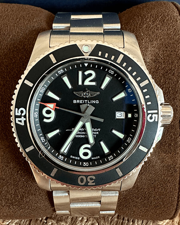 Breitling Superocean Automatic 44mm Black Dial Silver Steel Strap Watch for Men - A17367D71B1A1 Watches Breitling   
