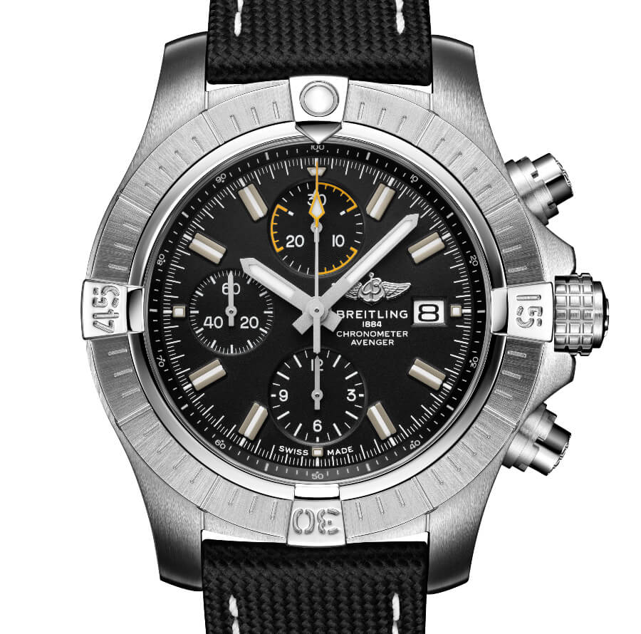 Breitling Avenger Chronograph 45mm Black Dial Black Leather Strap Watch for Men - A13317101B1X1 Watches Breitling   