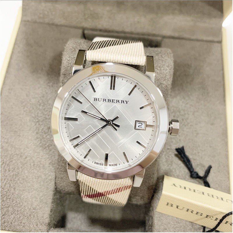 Burberry The City Nova Silver Dial White Leather Strap Watch for Women - BU9022 Watches Burberry   