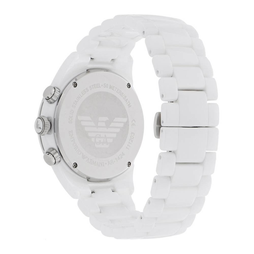 Emporio Armani Ceramic Chronograph White Dial White Ceramic Strap Watch For Men - AR1424 Watches Emporio Armani   