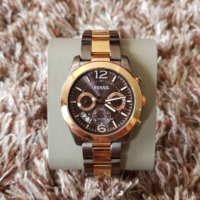 Fossil Perfect Boyfriend Multifunction Brown Dial Two Tone Steel Strap Watch for Women - ES4284 Watches Fossil   