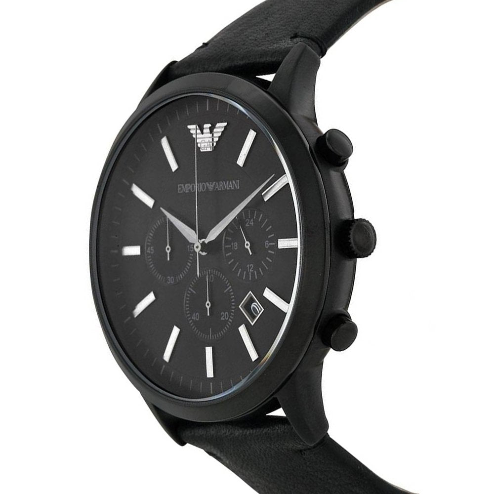 Emporio Armani Sportivo Chronograph Black Dial Black Leather Strap Watch For Men - AR2461 Watches Emporio Armani   