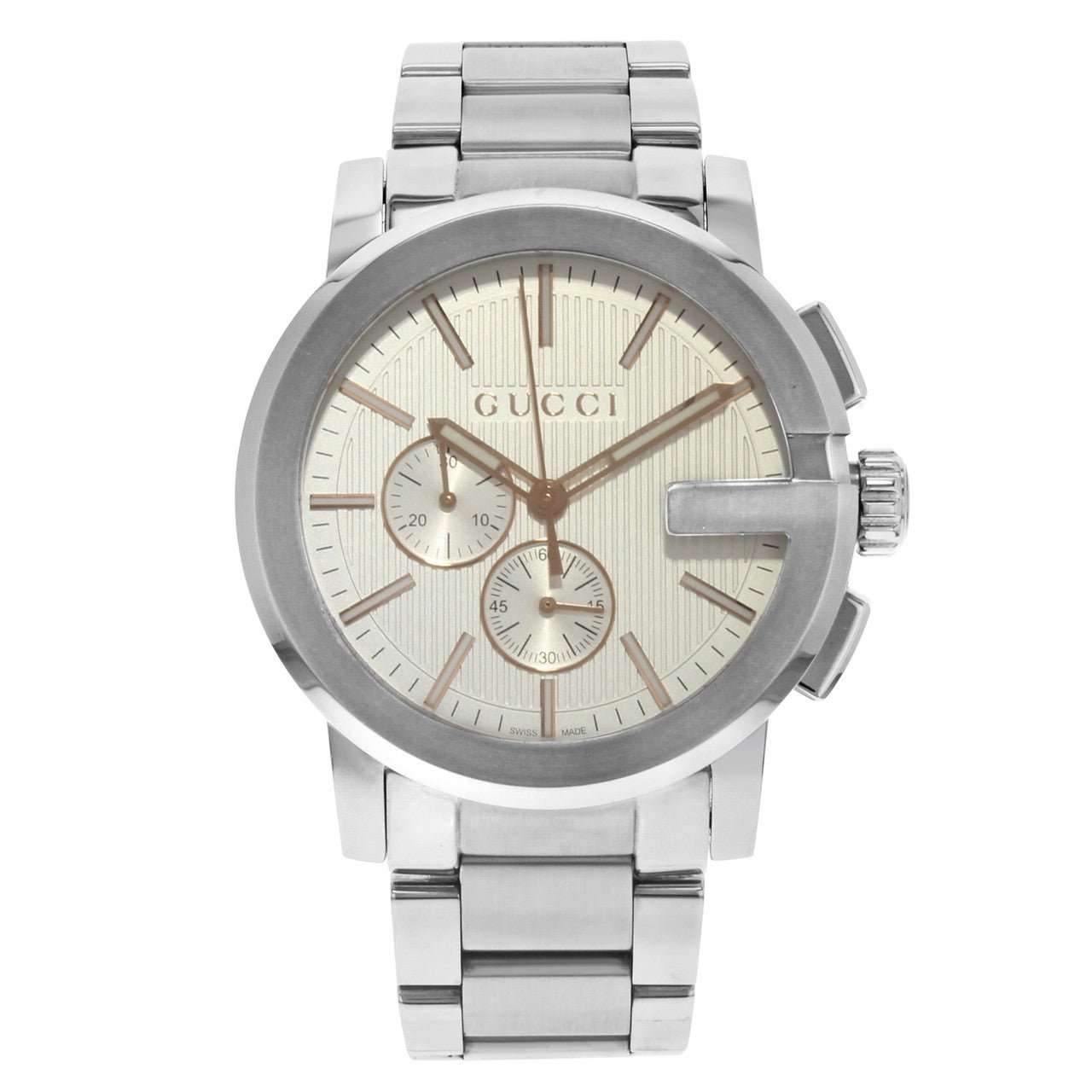 Gucci G Chrono Chronograph Silver Dial Silver Steel Strap Watch For Men - YA101201 Watches Gucci   