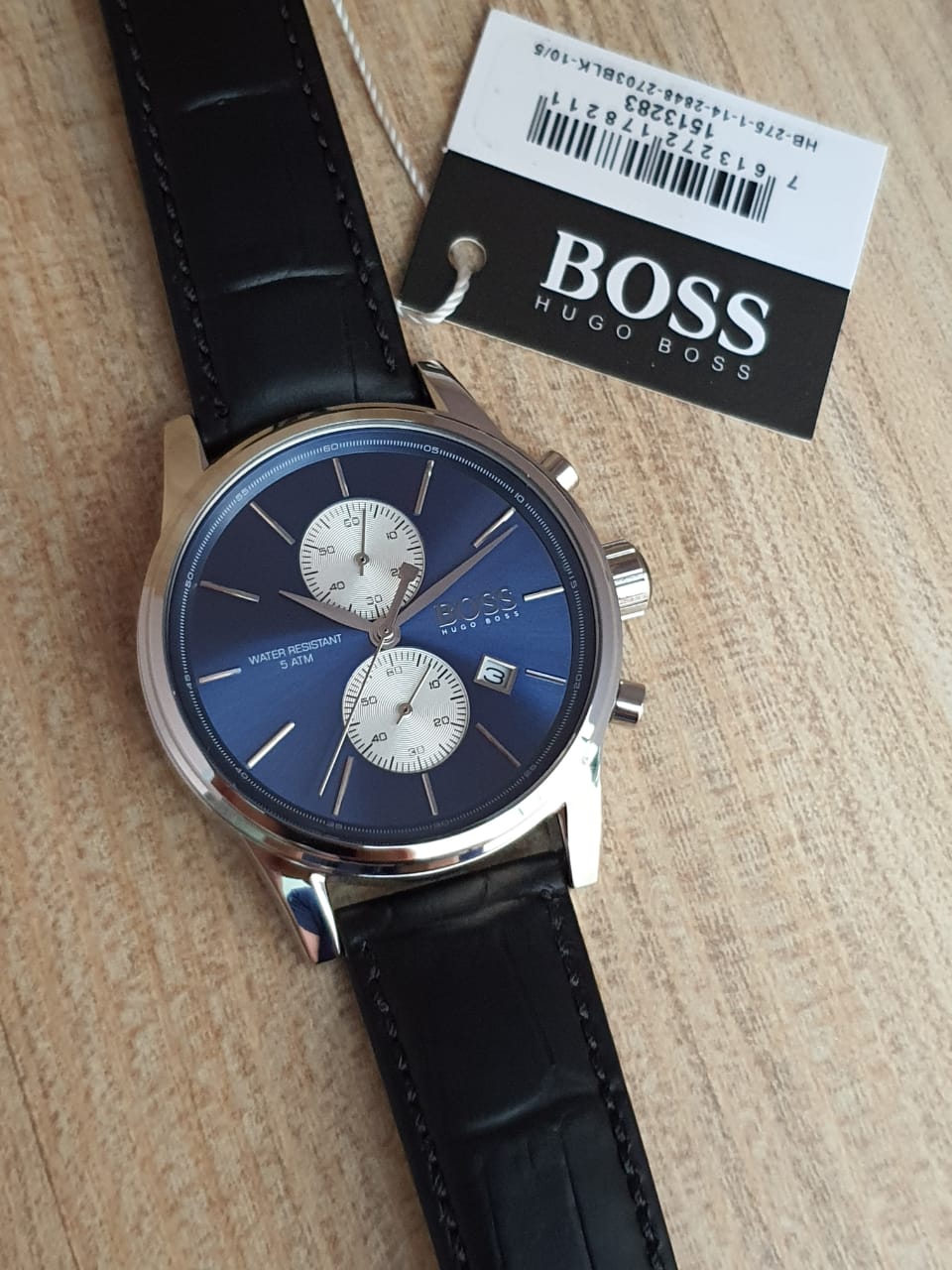 Hugo Boss Jet Blue Dial Black Leather Strap Watch for Men - 1513283 Watches Hugo Boss   