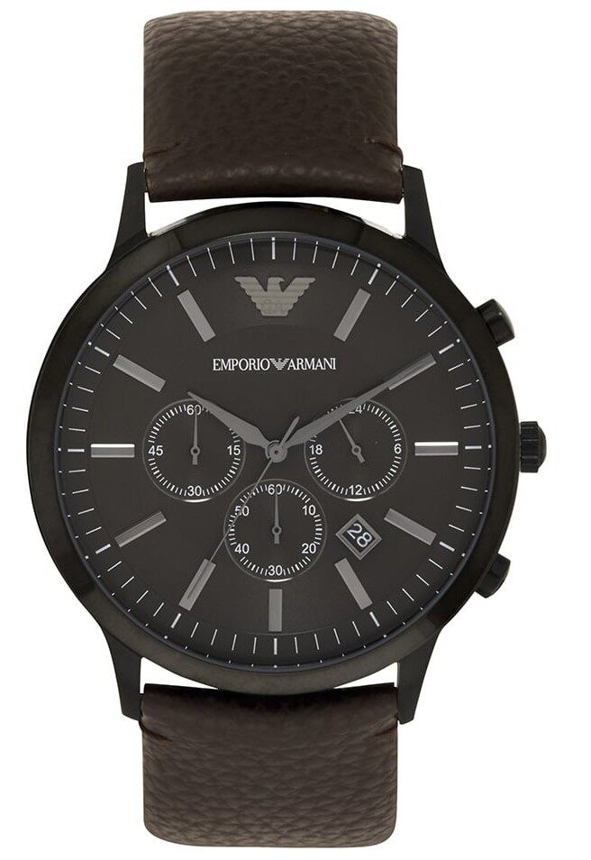 Emporio Armani Sportivo  Black Dial Brown Leather Strap Watch For Men - AR2462 Watches Emporio Armani   