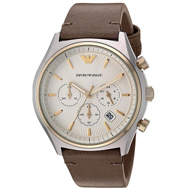 Emporio Armani Chronograph White Dial Brown Leather Strap Watch For Men - AR11033 Watches Emporio Armani   