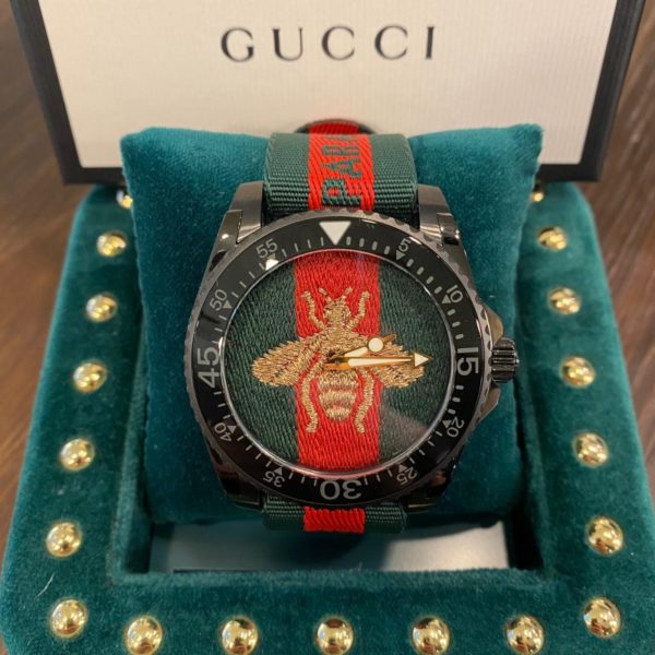Gucci Dive Green & Red Dial Green & Red Nylon Strap Watch For Men - YA136216 Watches Gucci   