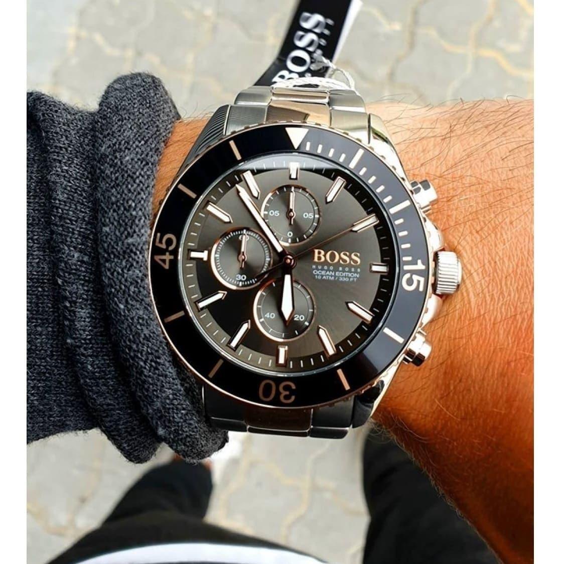 Hugo Boss Ocean Edition Black Dial Two Tone Steel Strap Watch for Men - 1513705 Watches Hugo Boss   