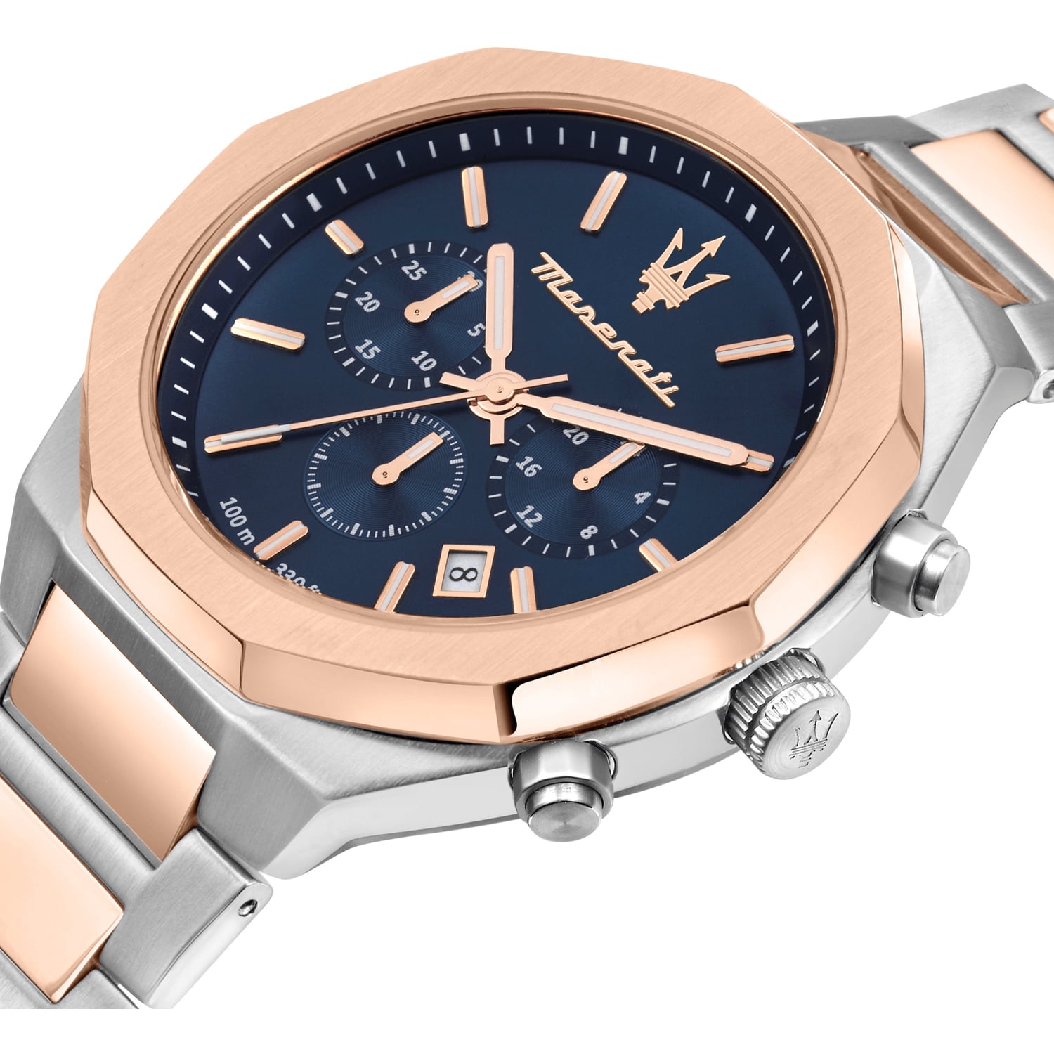 Maserati Stile Chronograph Blue Dial Rose Gold Two Tone Strap Watch For Men - R8873642002 Watches Maserati   