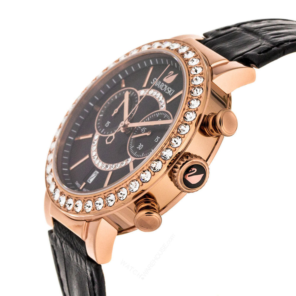 Swarovski Citra Sphere Chronograph Black Dial Black Leather Strap Watch for Women - 5055209 Watches Swarovski   