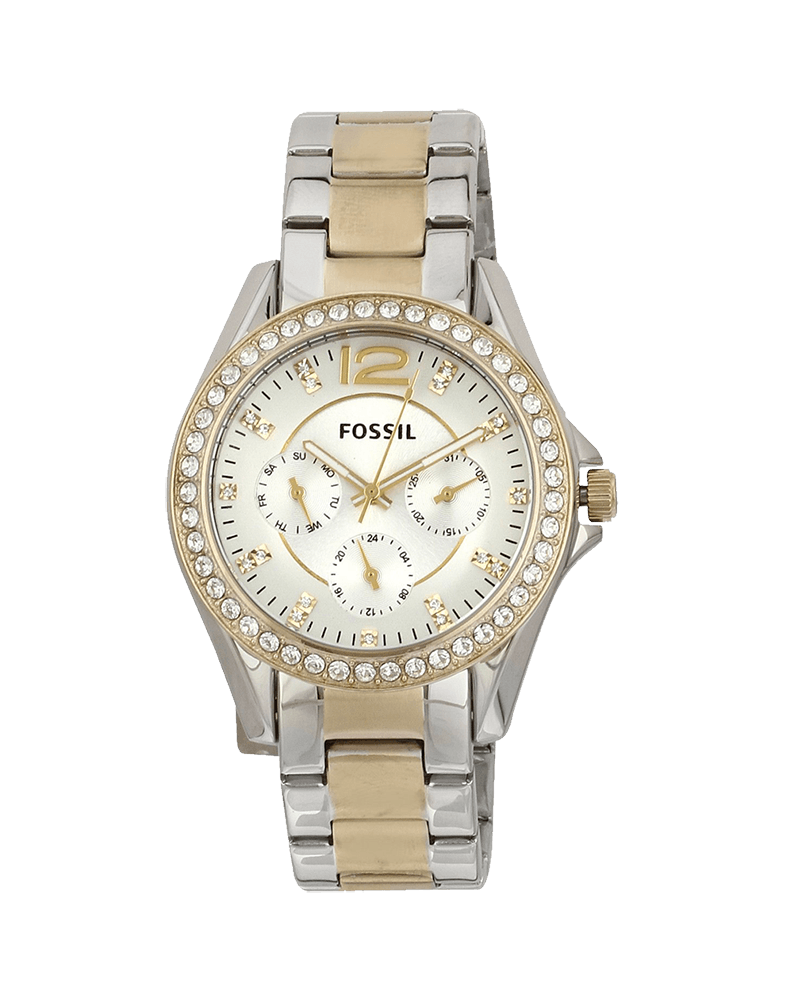 Fossil Riley White Dial Two Tone Steel Strap Watch for Women - ES3204 Watches Fossil   