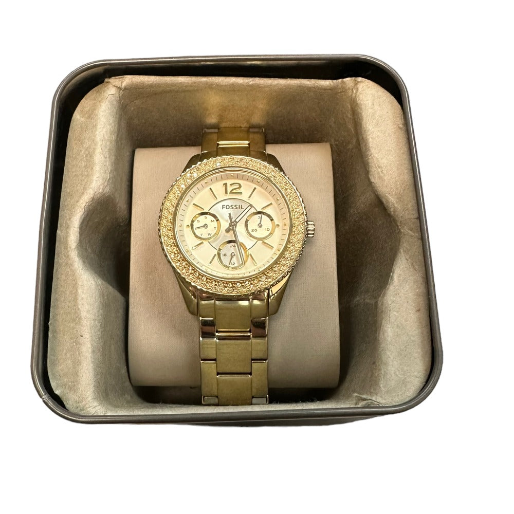 Fossil Stella Multifunction Gold Dial Gold Steel Strap Watch for Women - ES3589 Watches Fossil   