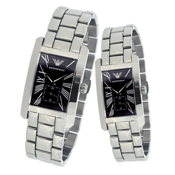 Emporio Armani Classic Black Dial Silver Stainless Steel Watch For Women - AR0157 Watches Emporio Armani   