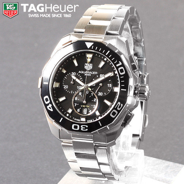 Tag Heuer Aquaracer Quartz Chronograph Black Dial Silver Steel Strap Watch for Men - CAY111A.BA0927 Watches Tag Heuer   