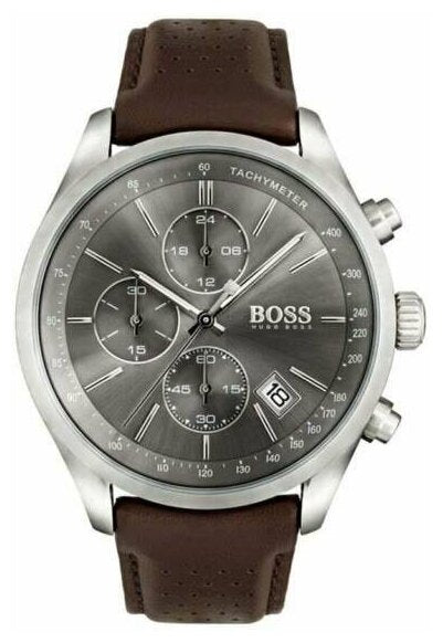 Hugo Boss Grand Prix Grey Dial Brown Leather Strap Watch for Men -  1513476 Watches Hugo Boss   