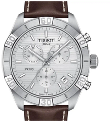 Tissot PR 100 Sport Quartz Chronograph Silver Dial Brown Leather Strap Watch For Men - T101.617.16.031.00 Watches Tissot   