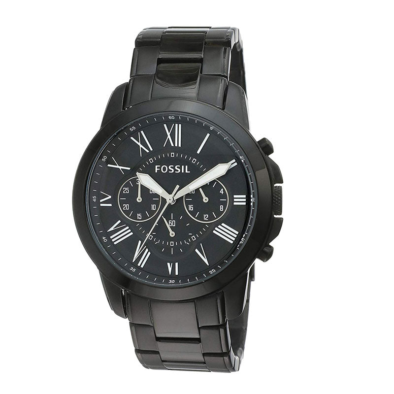 Fossil Grant Chronograph Black Dial Black Steel Strap Watch for Men - FS4832 Watches Fossil   