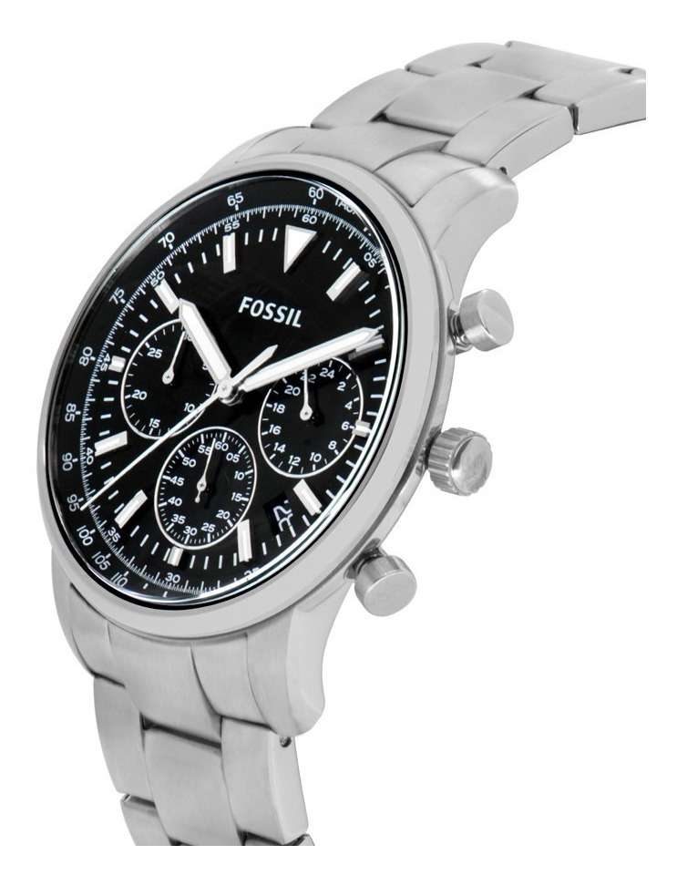 Fossil Goodwin Chronograph Black Dial Silver Steel Strap Watch for Men - FS5412 Watches Fossil   