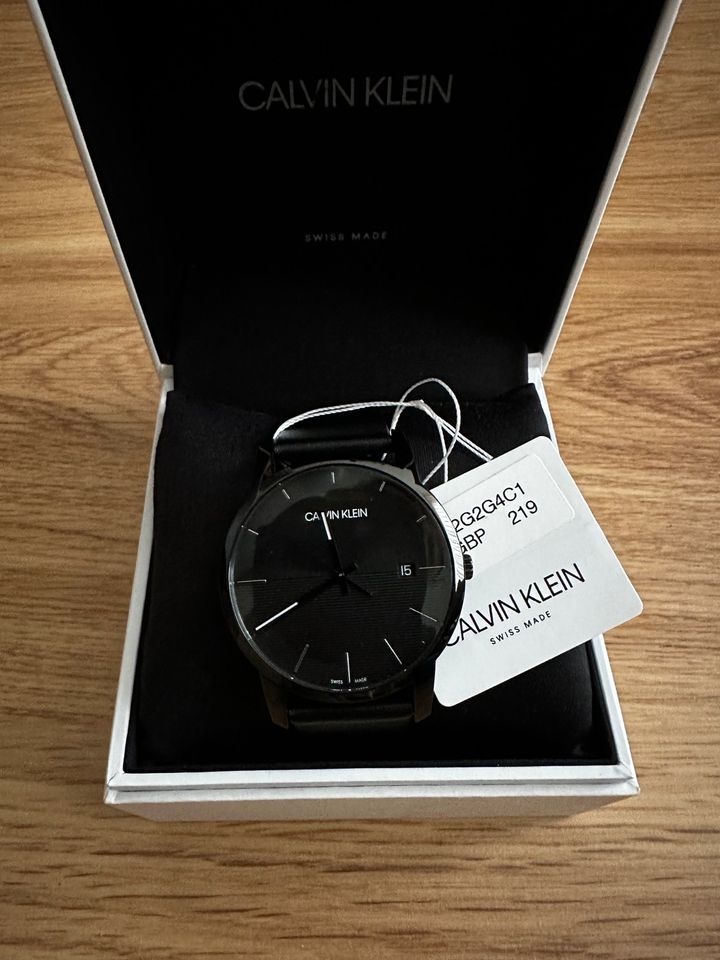 Calvin Klein City Quartz Black Dial Black Leather Strap Watch for Men - K2G2G4C1 Watches Calvin Klein   