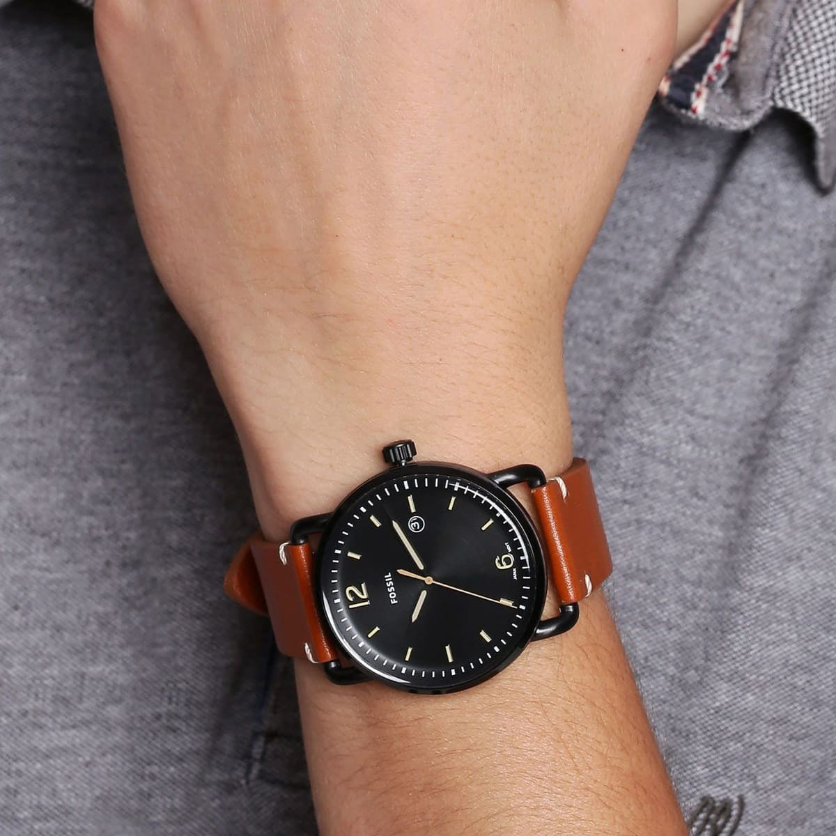 Fossil Commuter Three Hand Date Black Dial Brown Leather Strap Watch for Men - FS5276 Watches Fossil   