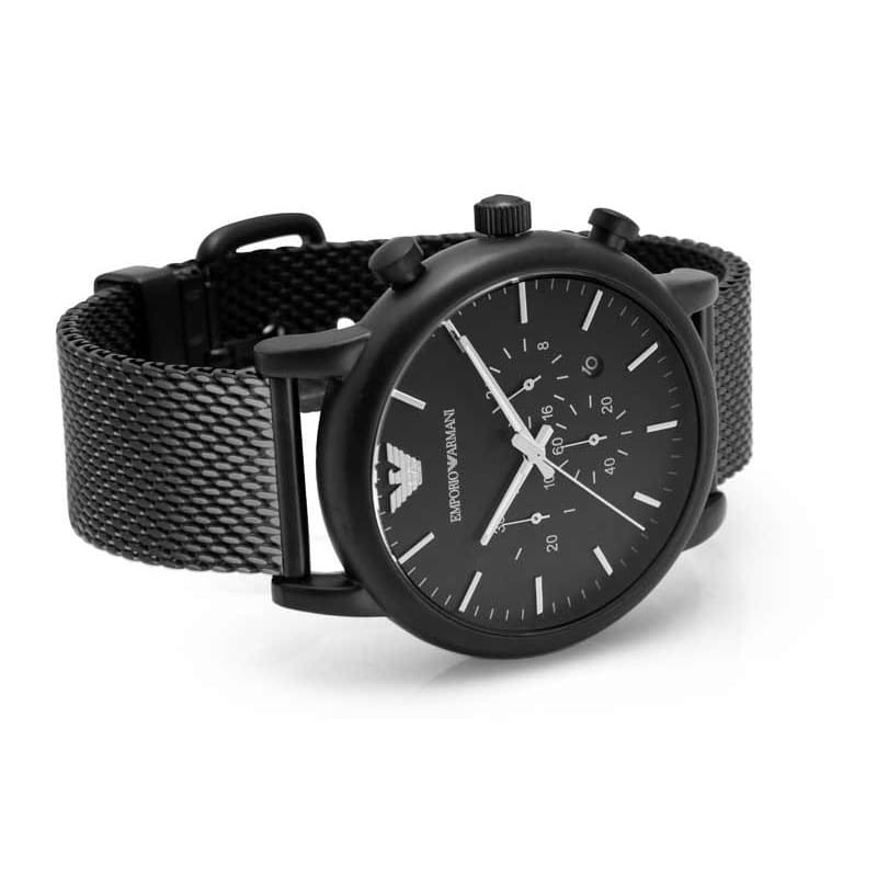 Emporio Armani Sport Chronograph Black Dial Black Mesh Bracelet Watch For Men - AR1968 Watches Emporio Armani   