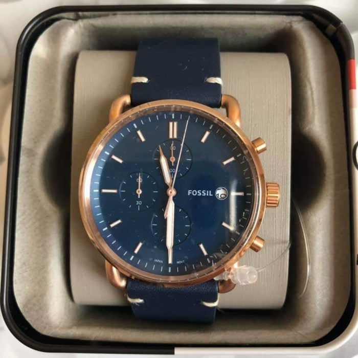 Fossil The Commuter Blue Dial Blue Leather Strap Watch for Men - FS5404 Watches Fossil   