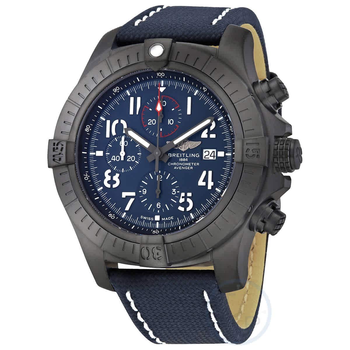 Breitling Super Avenger Chronograph 48 Night Mission Blue Dial Blue Leather Strap Watch for Men - V13375101C1X2 Watches Breitling   