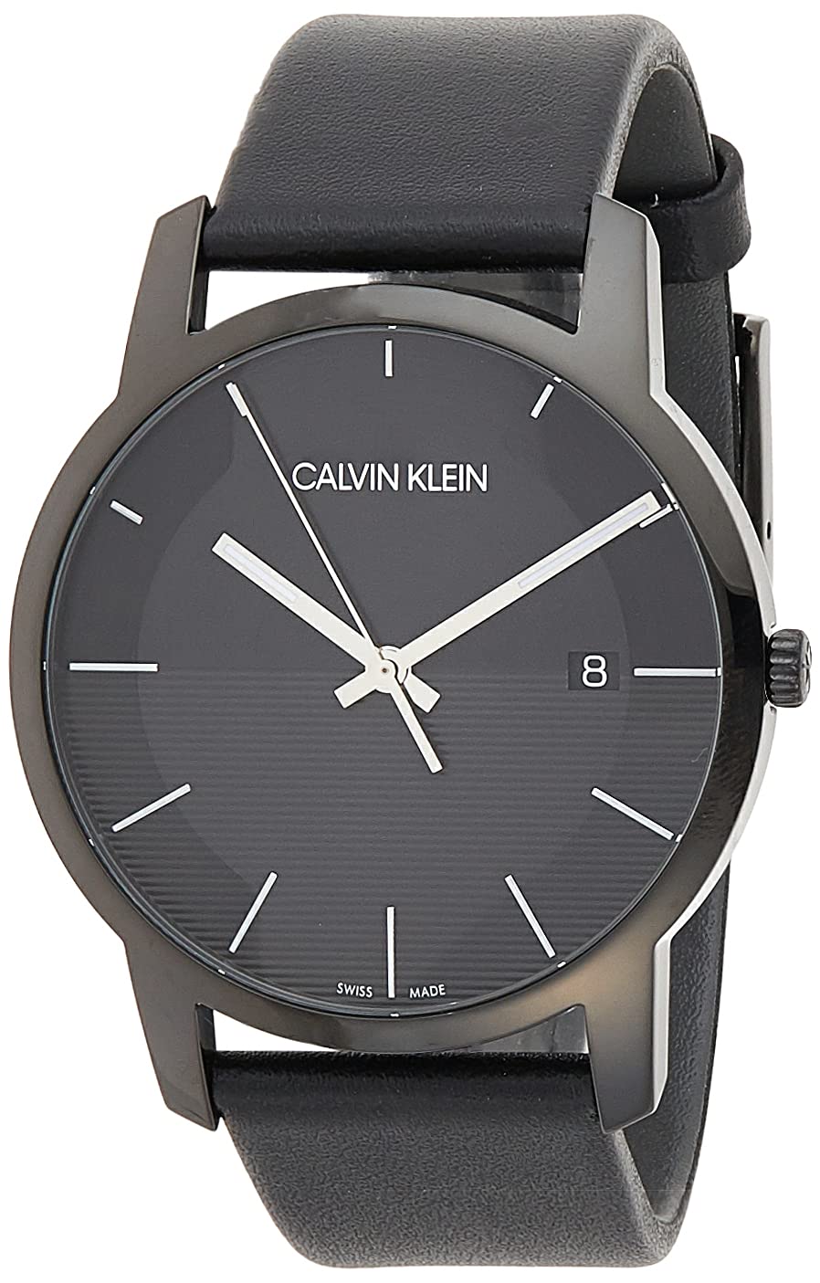 Calvin Klein City Quartz Black Dial Black Leather Strap Watch for Men - K2G2G4C1 Watches Calvin Klein   