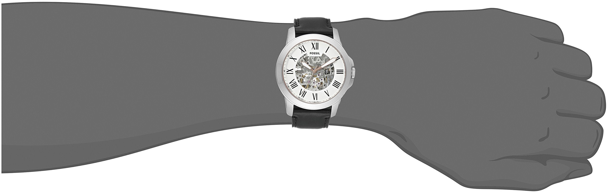 Fossil Grant Automatic Skeleton White Dial Black Leather Strap Watch for Men - ME3101 Watches Fossil   