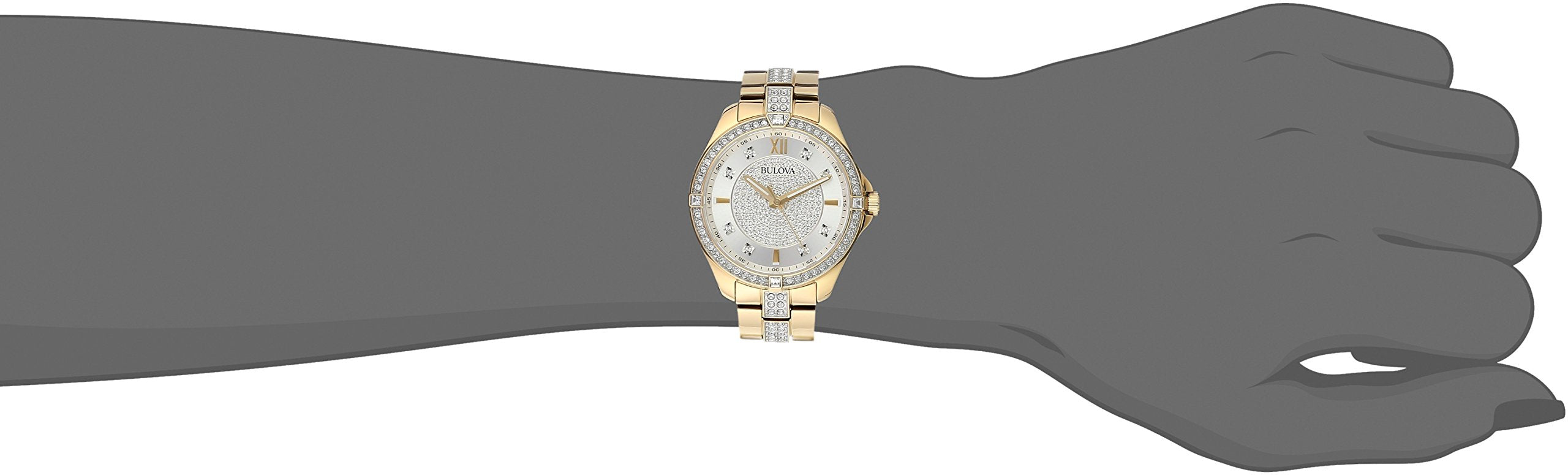 Bulova Crystal Collection Silver Crystal Dial Gold Steel Strap Watch for Women - 98L228 Watches Bulova   