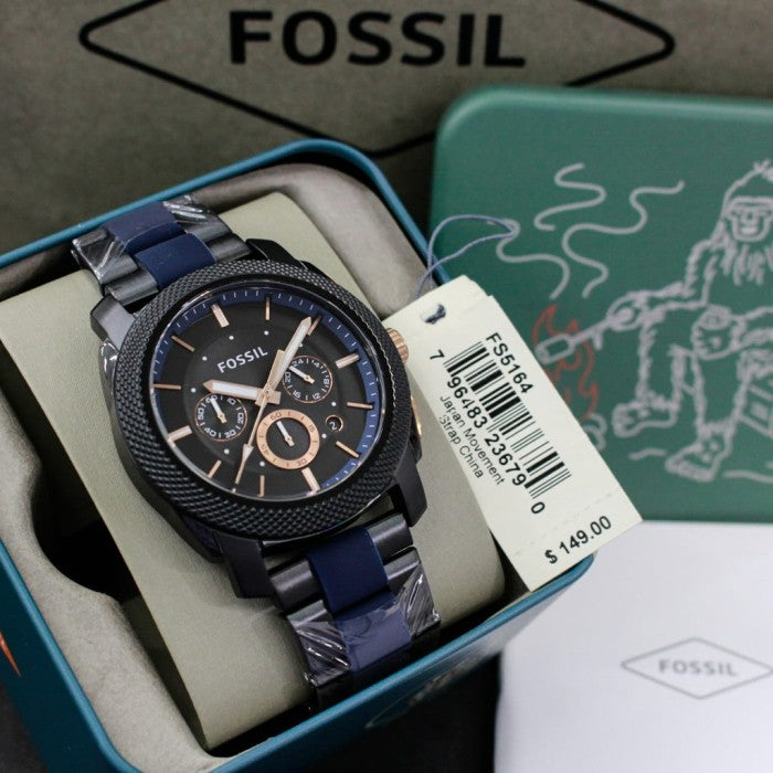 Fossil Machine Chronograph Black Dial Two Tone Steel Strap Watch for Men - FS5164 Watches Fossil   