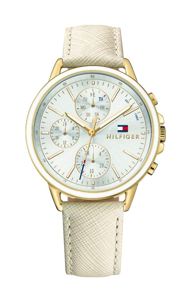 Tommy Hilfiger Carly Silver Dial Cream Leather Strap Watch for Women - 1781790 Watches Tommy Hilfiger   