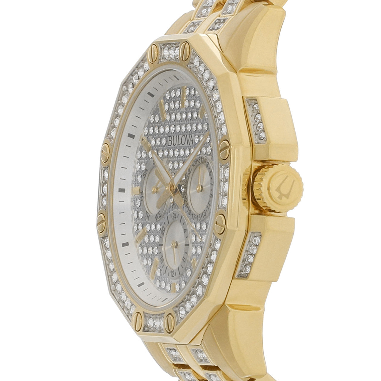 Bulova Crystal Collection Octova White Dial Gold Steel Strap Watch for Men - 98C126 Watches Bulova   