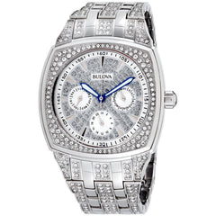 Bulova Crystal Collection Phantom Silver Dial Silver Steel Strap Watch for Men - 96C002 Watches Bulova   