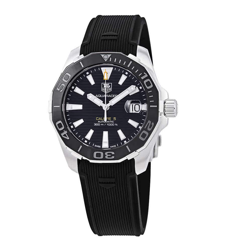 Tag Heuer Aquaracer Calibre 5 Automatic 41mm Black Dial Black Rubber Strap Watch for Men -  WAY211A.FT6151 Watches Tag Heuer   