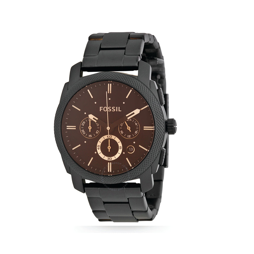 Fossil Machine Chronograph Black Dial Black Steel Strap Watch for Men - FS4682 Watches Fossil   