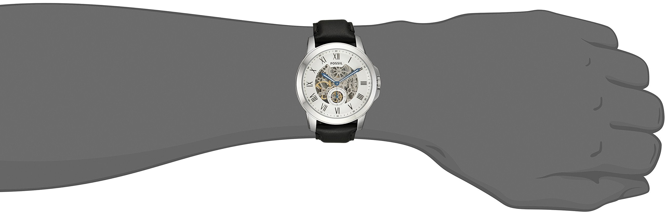 Fossil Grant Skeleton White Dial Black Leather Strap Watch for Men -  ME3053 Watches Fossil   