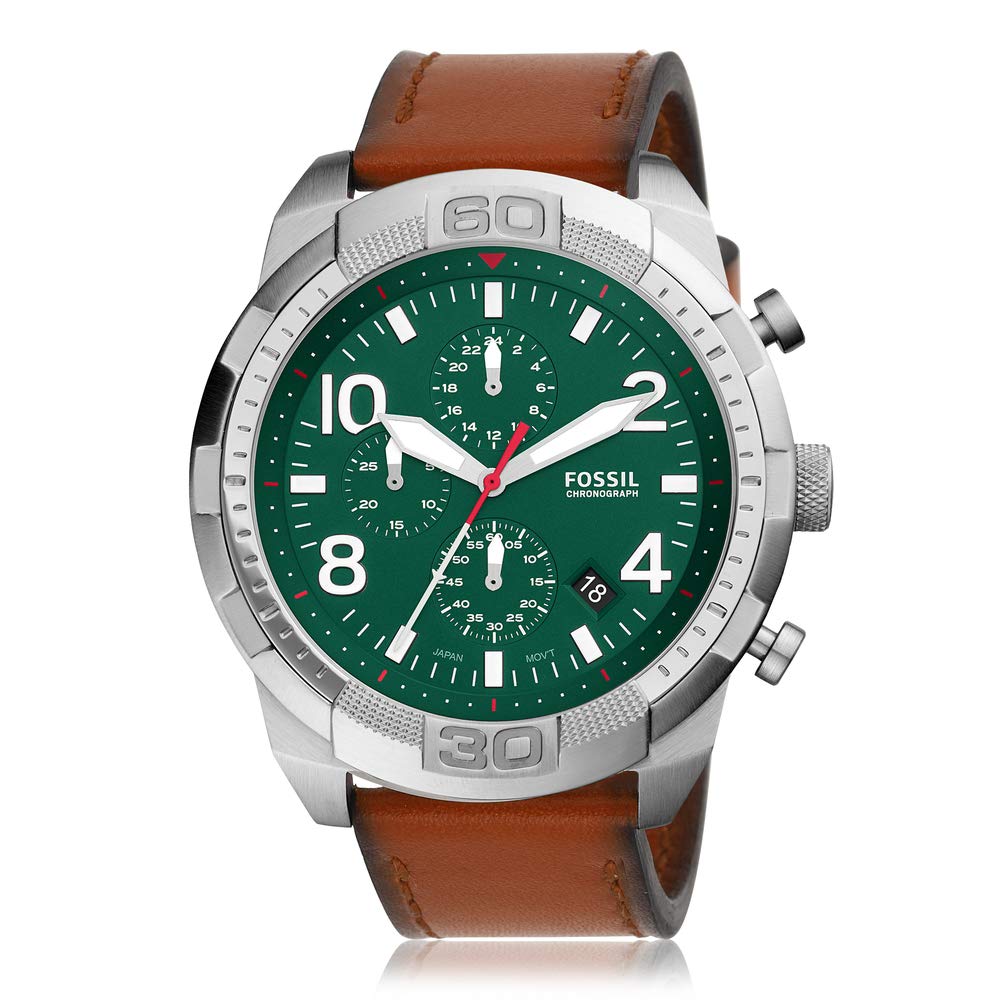 Fossil Bronson Chronograph Green Dial Brown Leather Strap Watch for Men - FS5738 Watches Fossil   