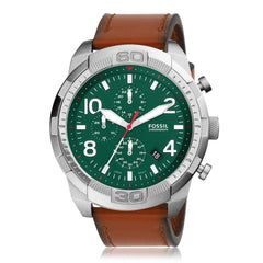 Fossil Bronson Chronograph Green Dial Brown Leather Strap Watch for Men - FS5738 Watches Fossil   