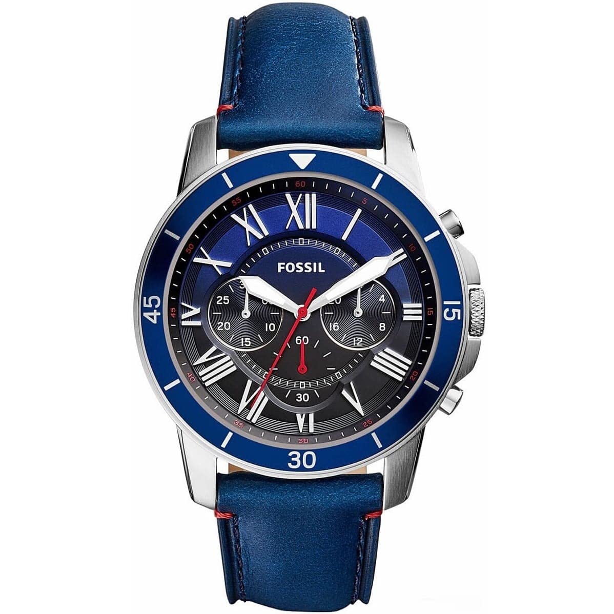 Fossil Grant Chronograph Blue Dial Blue Leather Strap Watch for Men - FS5373 Watches Fossil   